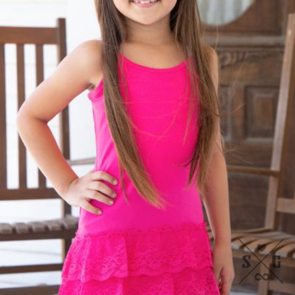 Girls Pink Lace Ruffle Cami Tank Top - Picture 2 of 5